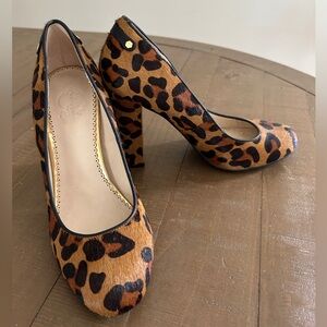C. Wonder Leopard Print Block Heel Pumps in Brown and Black